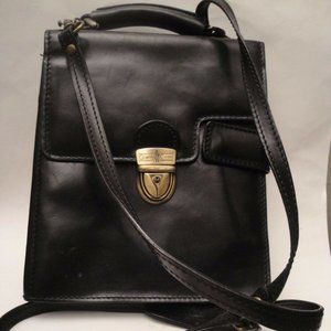 VTG Gianni Conti Black Genuine Leather Crossbody Bag Organizer Italy